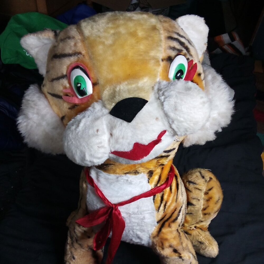 Vintage MCM Tiger Cat Plush Large Jumbo 30" Rushton? Carnival